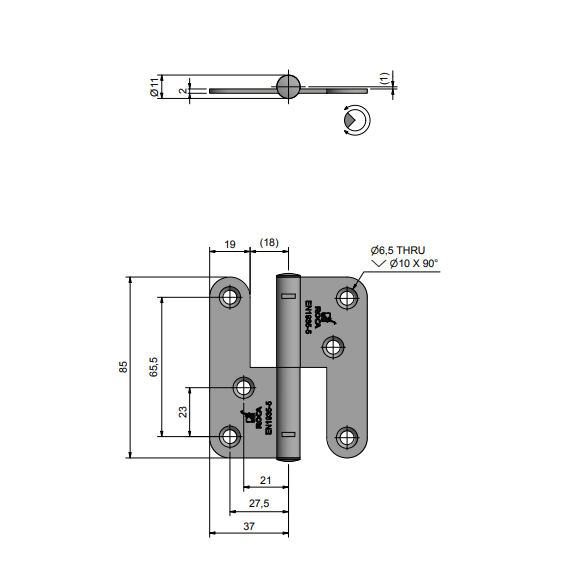 Lyftgångjärn 1222 85 mm Rostfri - Bild 3