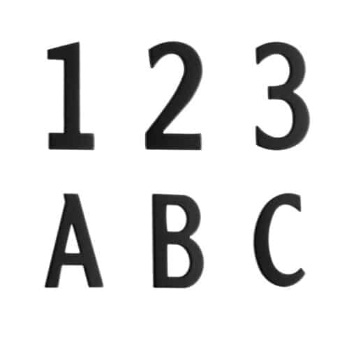 Självhäftande svarta siffror och bokstäver för brevlådor.