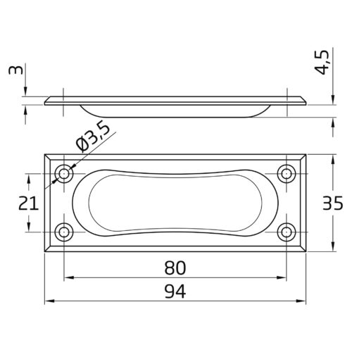 Skålhandtag Infälld 94 mm Förmässingad - Bild 3