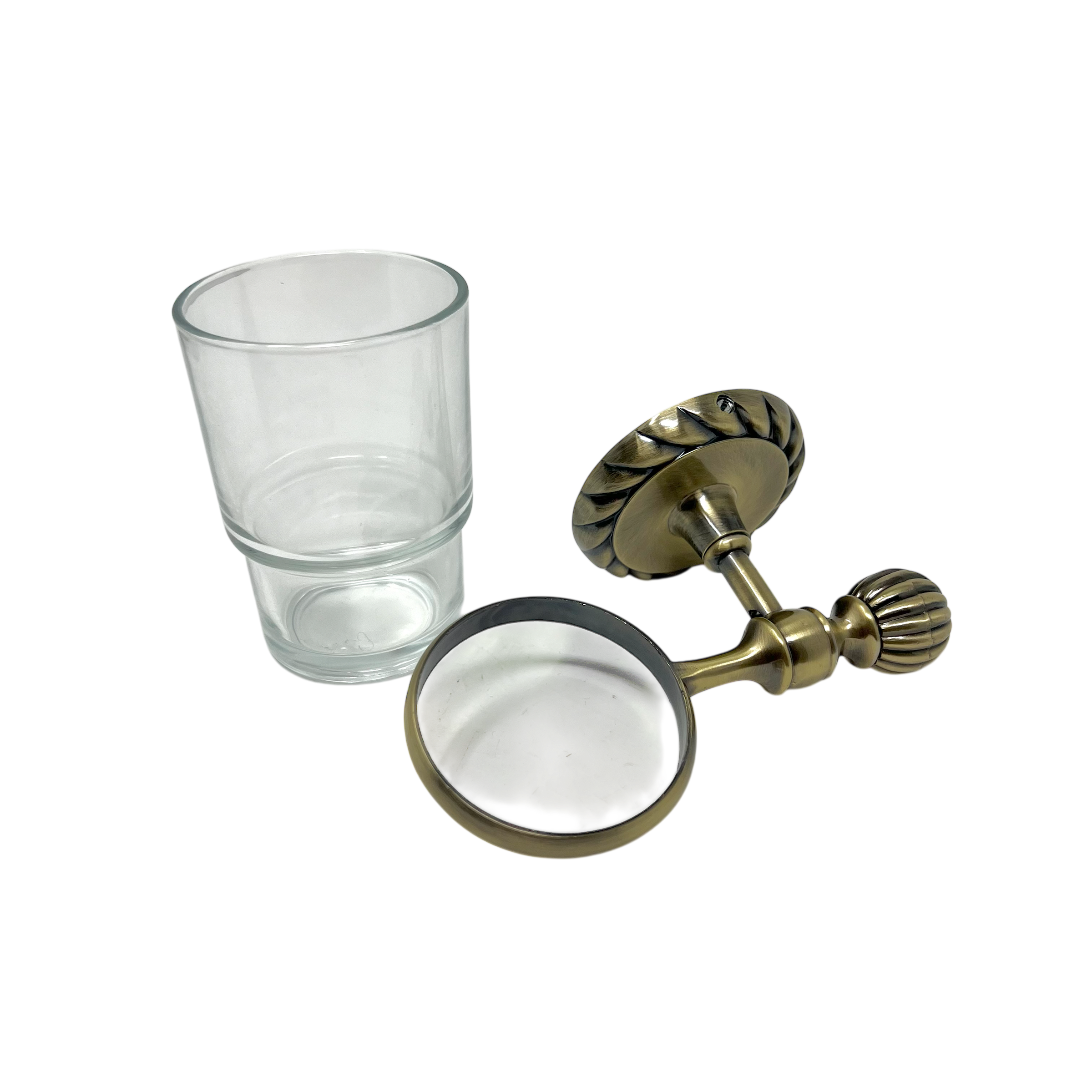 Tandborsthållare i glas och antikbehandlat