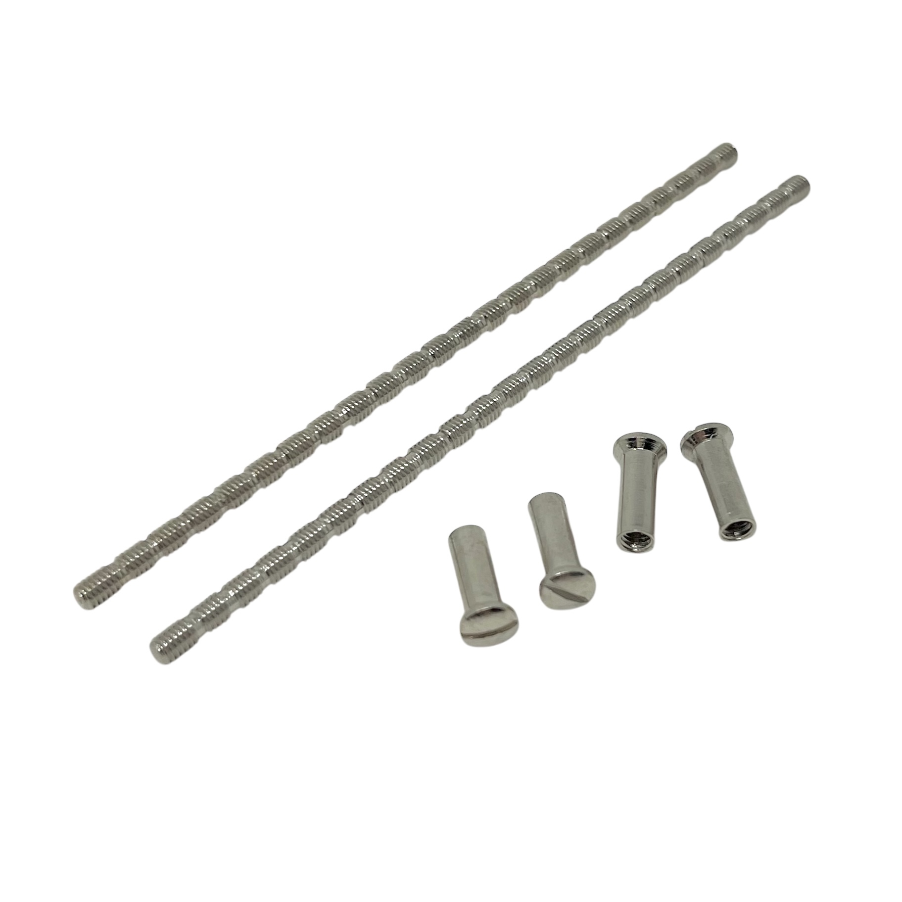 Skruvset för innerdörr m4 Nickel 120mm klippbar 2x Skruv 4x Nippel